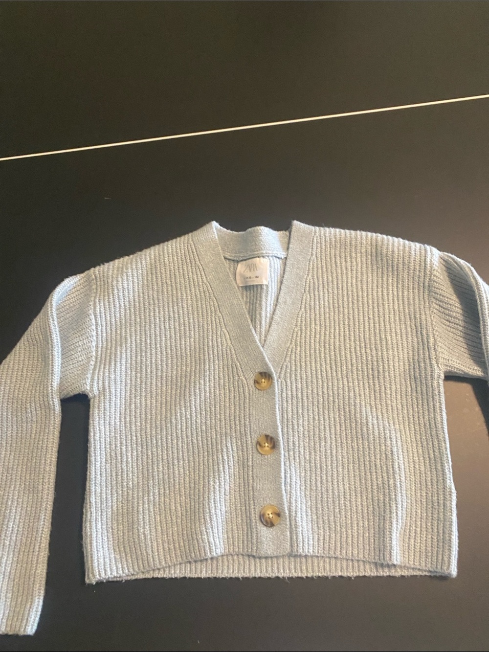 Zara Light Blue Ribbed Button Front Cardigan